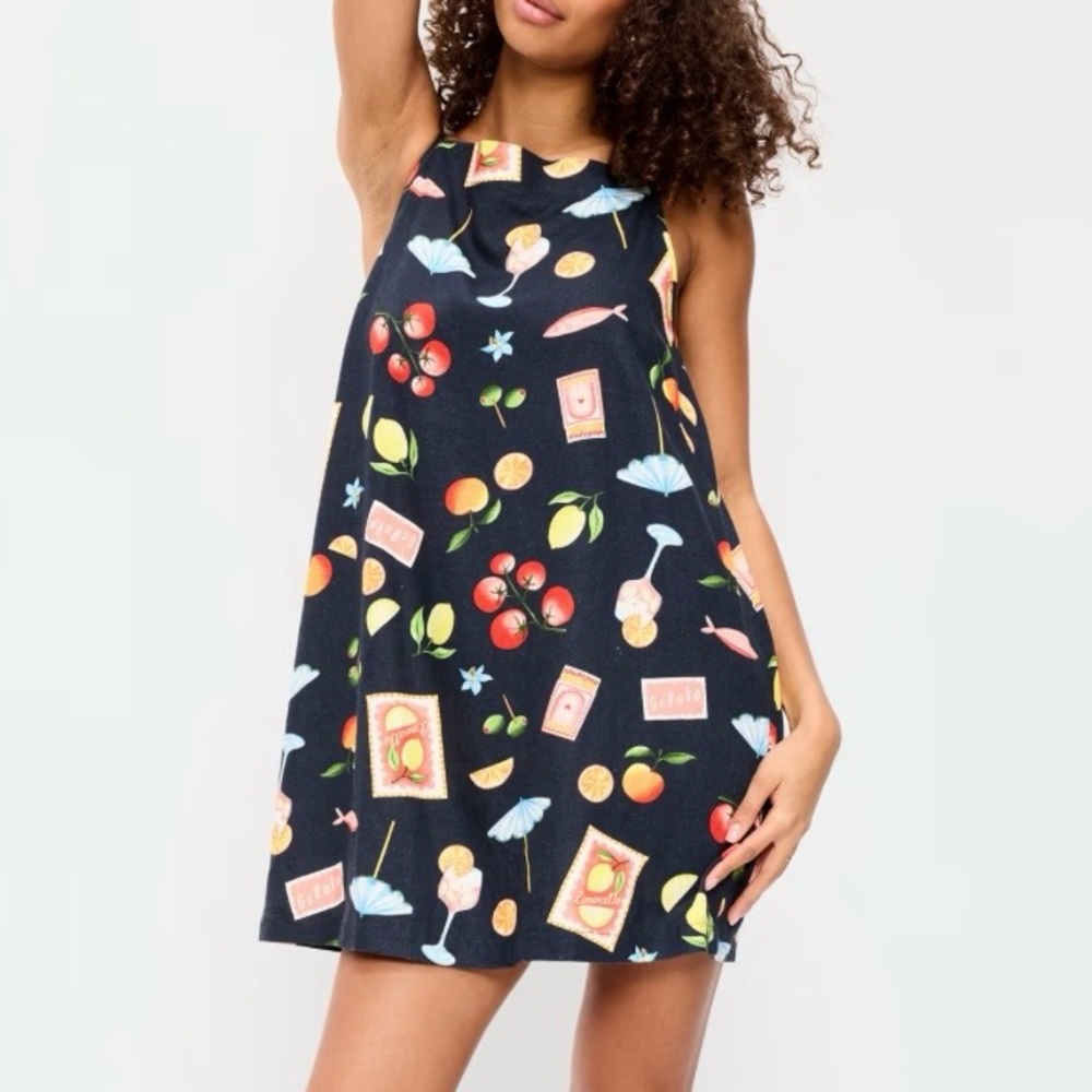 Old Navy Navy Fruit & Cocktail Print Mini Dress